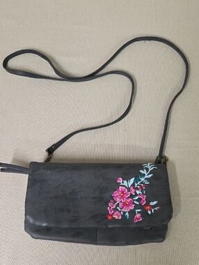 Embroidered Floral Grey Crossbody Bag